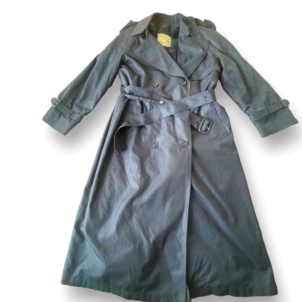 Vtg London Towne Navy Removable Flannel Lining Trench Coat Size 10 Reg 80s